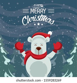 happy merry christmas card with polar bear vector illustration design