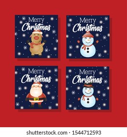 happy merry christmas card with set characters vector illustration design