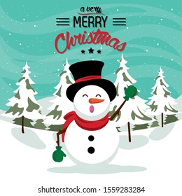 happy merry christmas card with snowman vector illustration design