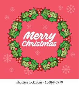 happy merry christmas card with wreath crown vector illustration design