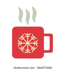 happy merry christmas cup with snowflake flat style icon vector illustration design
