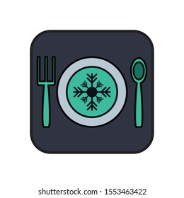 happy merry christmas dish with snowflake and cutlery vector illustration design