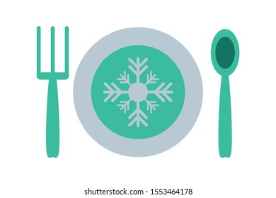 happy merry christmas dish with snowflake and cutlery vector illustration design