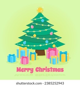 happy merry christmas with gift, vector illustration