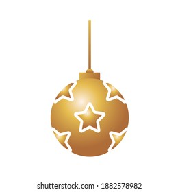 happy merry christmas golden ball with stars hanging decorative icon vector illustration design