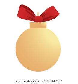 happy merry christmas golden ball with ribbon red icon vector illustration design