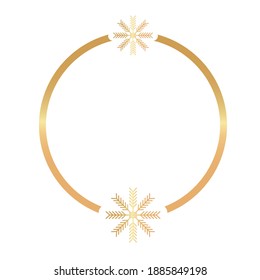 happy merry christmas golden snowflakes in circular frame vector illustration design