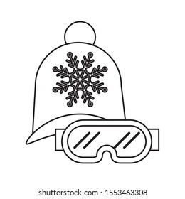 happy merry christmas hat with snowflakes vector illustration design