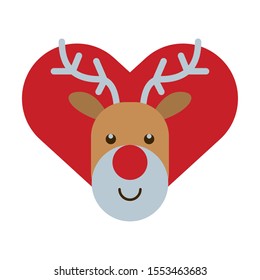 happy merry christmas heart with reindeer character vector illustration design