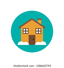 happy merry christmas house with winter storm vector illustration design