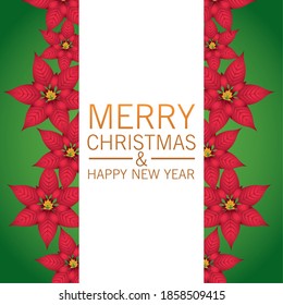 happy merry christmas lettering card with floral frame vector illustration design