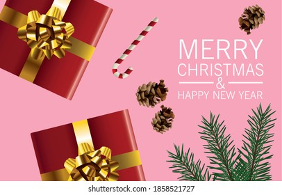 happy merry christmas lettering card with vector illustration design