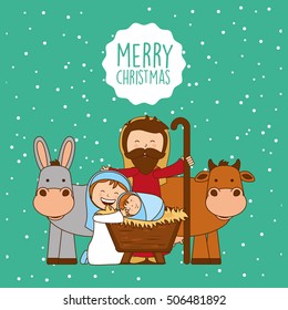 happy merry christmas manger character vector illustration design
