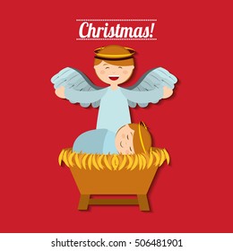 happy merry christmas manger character vector illustration design