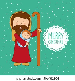 happy merry christmas manger character vector illustration design