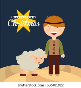 happy merry christmas manger character vector illustration design