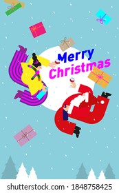 Happy Merry Christmas, Happy New Year vector illustration Greeting. 