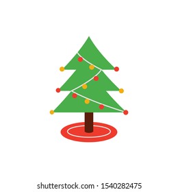 happy merry christmas pine tree vector illustration design
