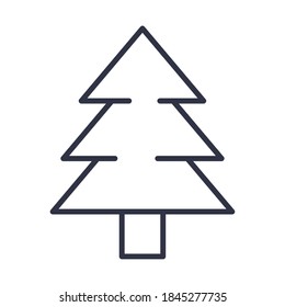 happy merry christmas, pine tree season decoration vector illustration line icon