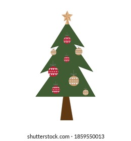 happy merry christmas pine tree with balls vector illustration design
