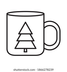 happy merry christmas pine tree in mug line style icon vector illustration design