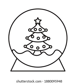 happy merry christmas pine tree in snowy sphere line style icon vector illustration design