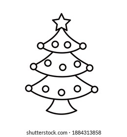 happy merry christmas pine tree line style icon vector illustration design