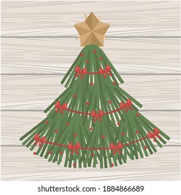 happy merry christmas pine tree in wooden background vector illustration design
