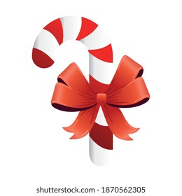 happy merry christmas red ribbon and sweet cane vector illustration design