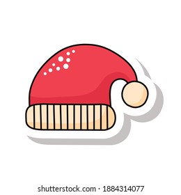 happy merry christmas red santa hat sticker icon vector illustration design