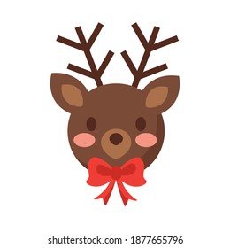 happy merry christmas reindeer with bow flat style icon vector illustration design