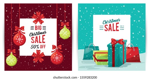 happy merry christmas sale bundle of cards vector illustration design