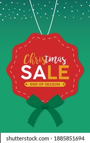 happy merry christmas sale lettering card with bow in lace vector illustration design