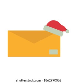 happy merry christmas santa hat in envelope flat style icon vector illustration design