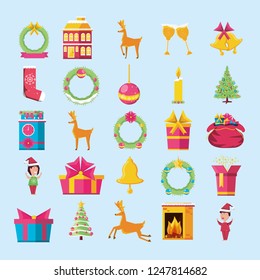 happy merry christmas set icons