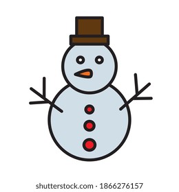 happy merry christmas snowman line and fill style icon vector illustration design