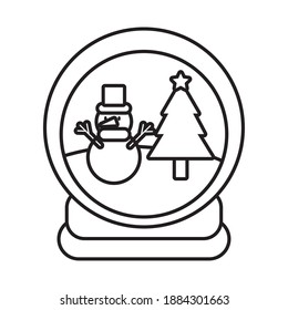 happy merry christmas snowman in winter ball line style icon vector illustration design