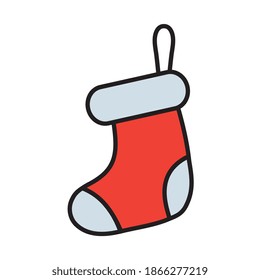 happy merry christmas sock line and fill style icon vector illustration design