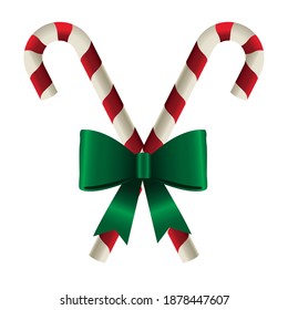 happy merry christmas sweet canes with bow vector illustration design