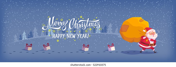 Happy Merry Christmas vector illustration Greeting card poster