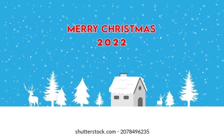 happy merry christmas with winter season snow fall background.