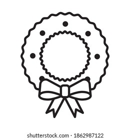 happy merry christmas wreath crown line style icon vector illustration design