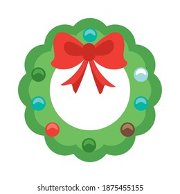 happy merry christmas wreath crown flat style icon vector illustration design