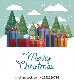 happy mery christmas card with gifts box vector illustration design