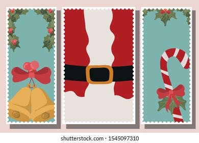 happy mery christmas card with set icons vector illustration design