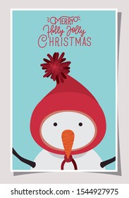 happy mery christmas card with snowman character vector illustration design