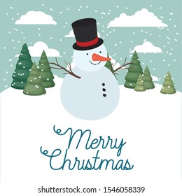 happy mery christmas card with snowman vector illustration design