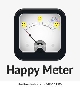 Happy meter. Measuring scale concept. Flat vector stock illustration