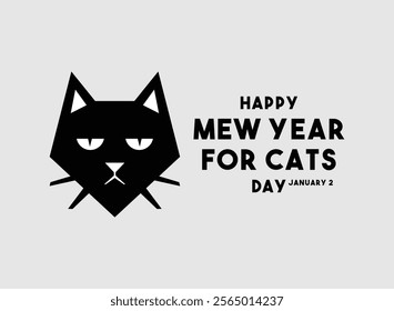 Happy Mew Year for Cats Day. January 2. Cute black cat face icon. Eps 10.