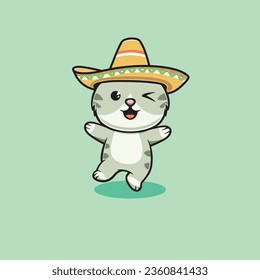 Ilustración de dibujos animados de gatito mexicano feliz